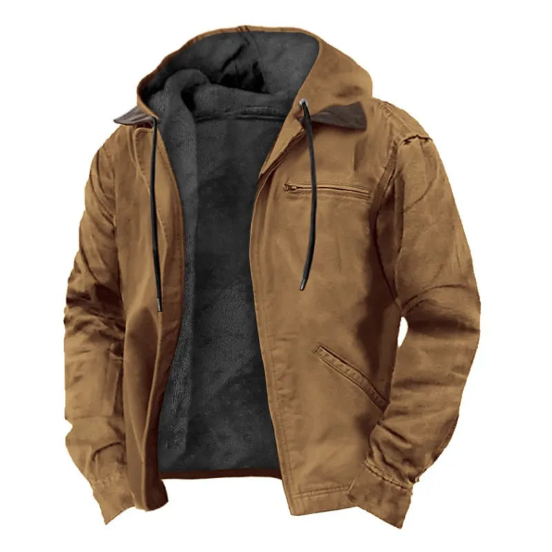Hooded Sweater with Cotton-Padded Brown Lining