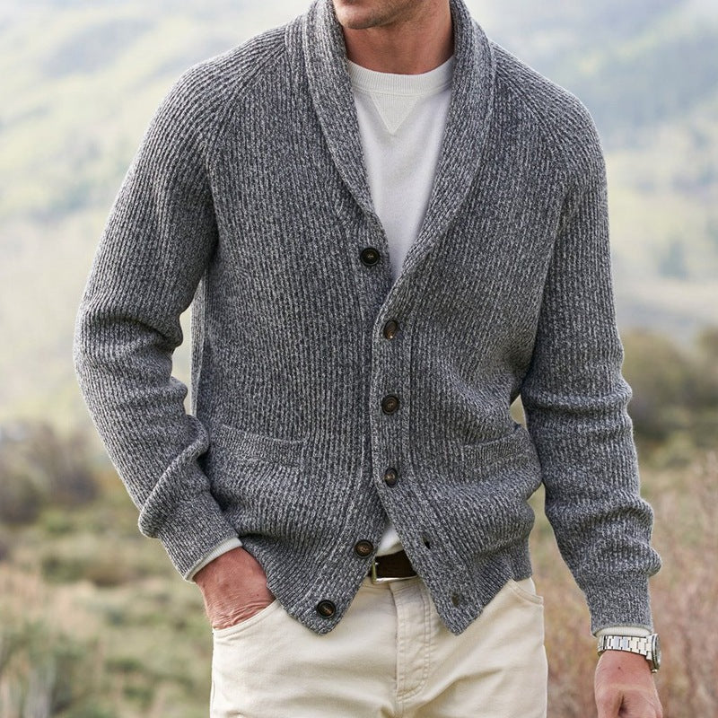 Men's Mixed Color Lapel Sweater Cardigan with Buttons