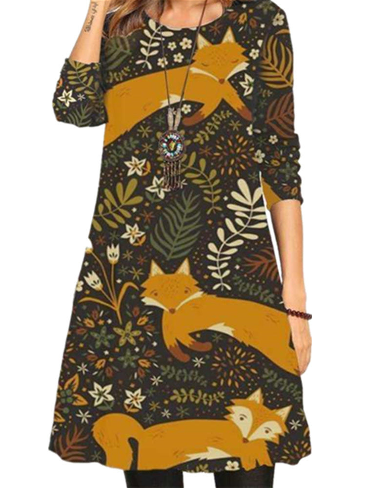 Women's Christmas Print Long Sleeve Round Neck Dress