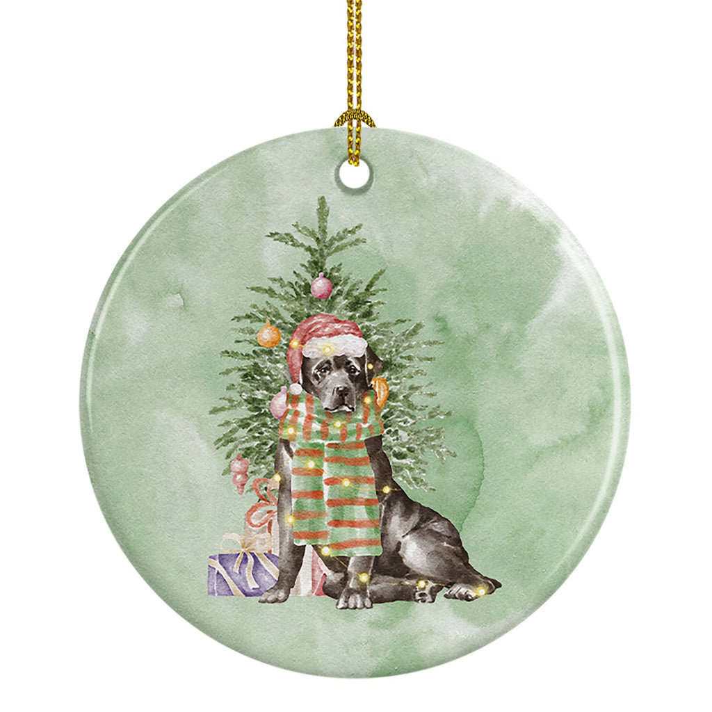 Labrador Retriever Black Christmas Presents and Tree Ceramic Ornament