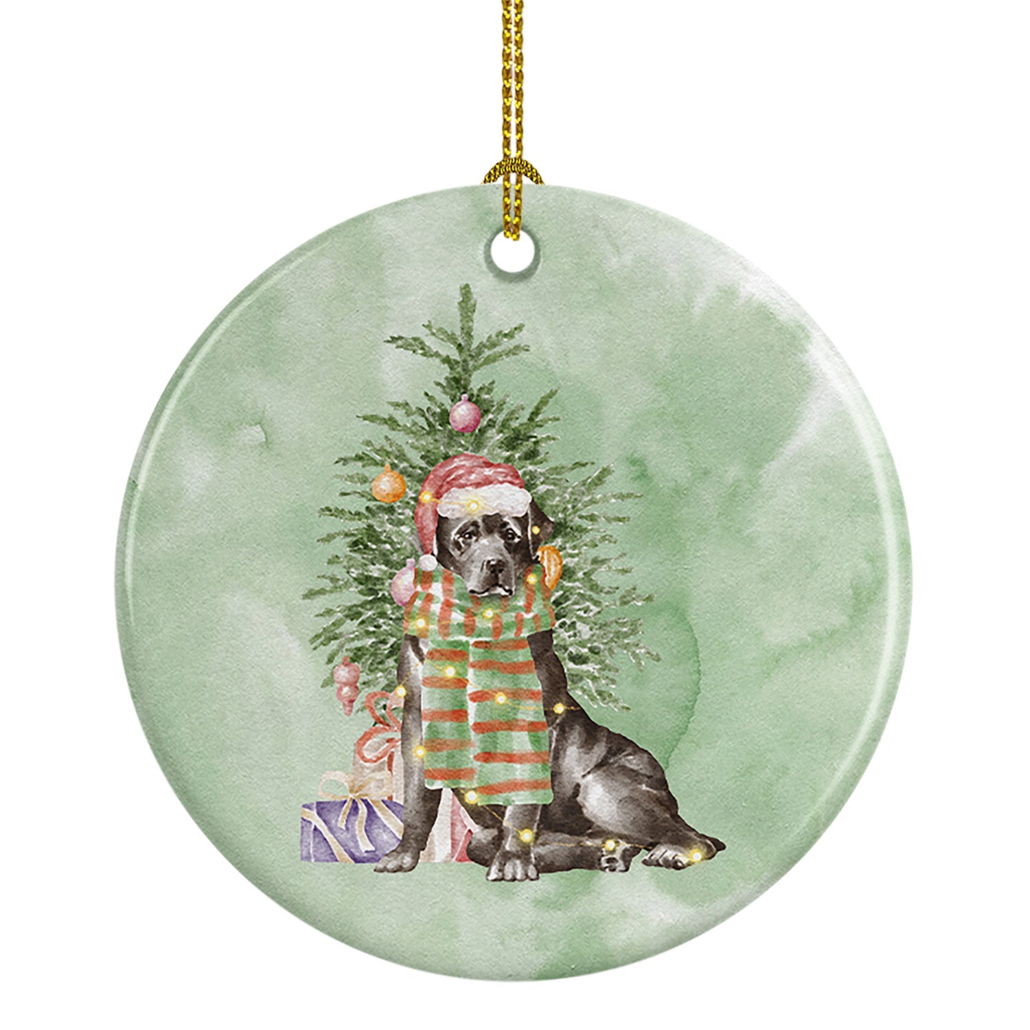 Labrador Retriever Black Christmas Presents and Tree Ceramic Ornament