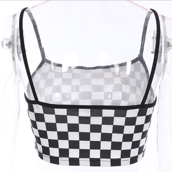 Summer Women's Black and White Checkered Tank Top