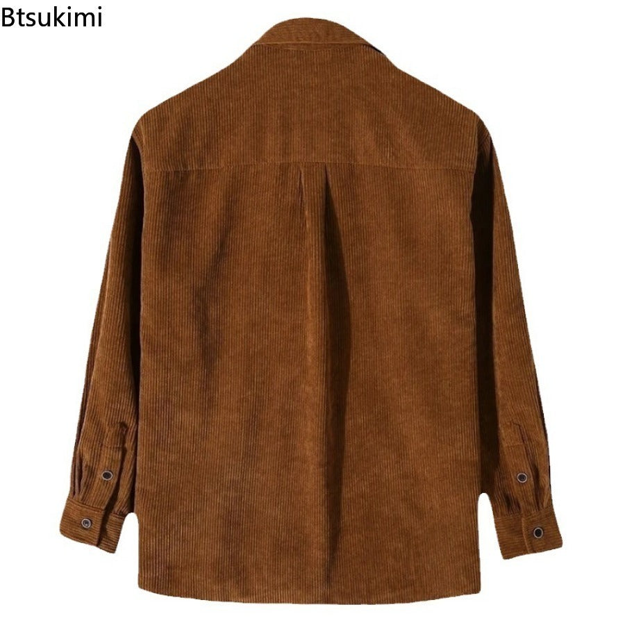 2024 Men's Corduroy Long Sleeve Casual Shirt with Pockets