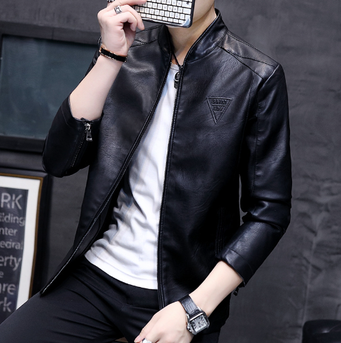 Men's Winter Leather Jacket - Stylish Baseball Collar (Single)