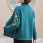 Embroidered Wool Cardigan for Middle-Aged Women