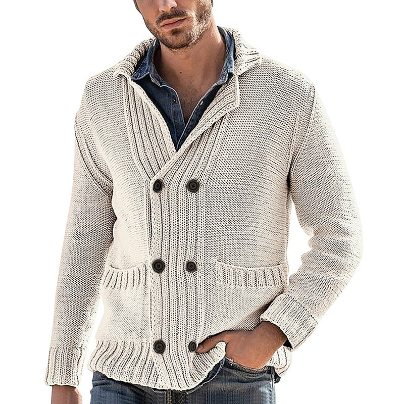 Men's Solid Color Lapel Long Sleeve Knit Jacket