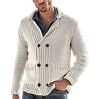 Men's Solid Color Lapel Long Sleeve Knit Jacket