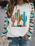 Geometric Pattern Round Neck Long Sleeve Sweater