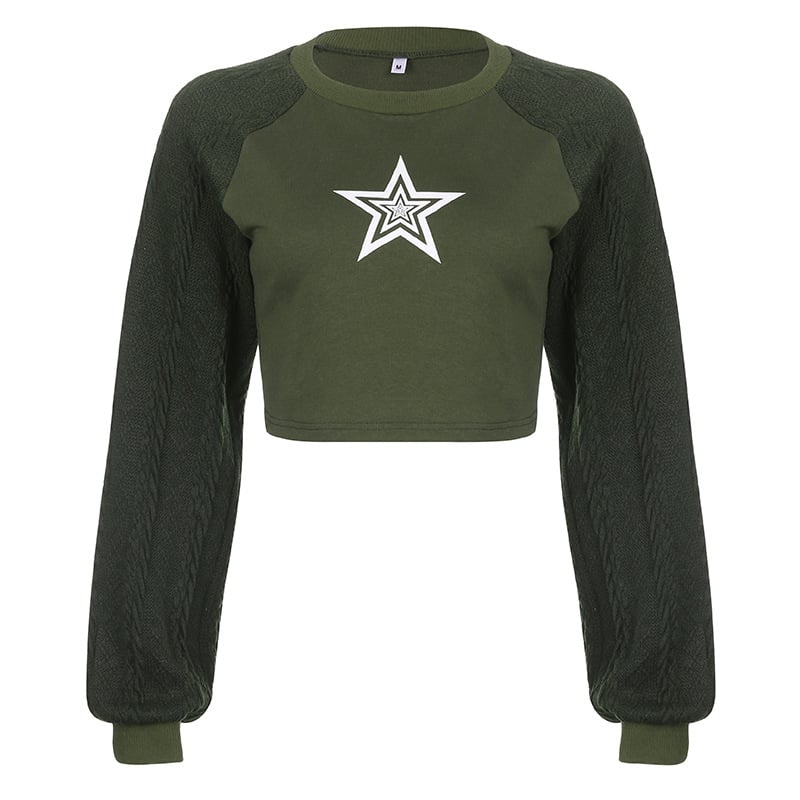 Trend Star Print Contrast Wool Raglan Sleeve Sweater