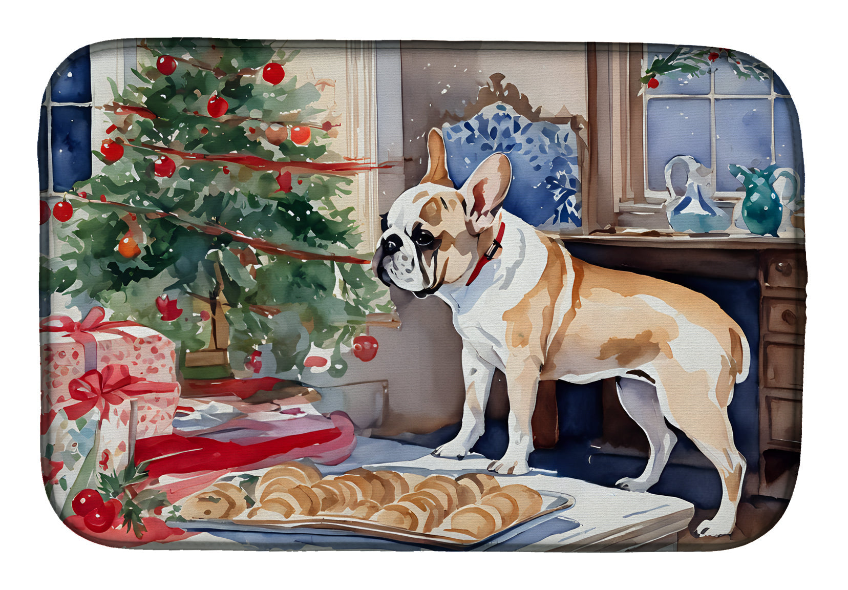 French Bulldog Christmas Cookies Dish Drying Mat