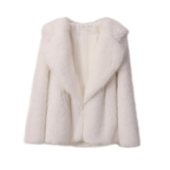 Women's Lapel Leather Fur Coat with Artificial Wool Lining