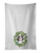 Cavalier Spaniel Puppy Tricolor Christmas Wreath Kitchen Towel Set of 2