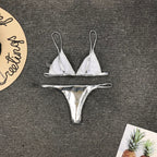Women's Sequin Thong Bikini Set in Silver and Gold