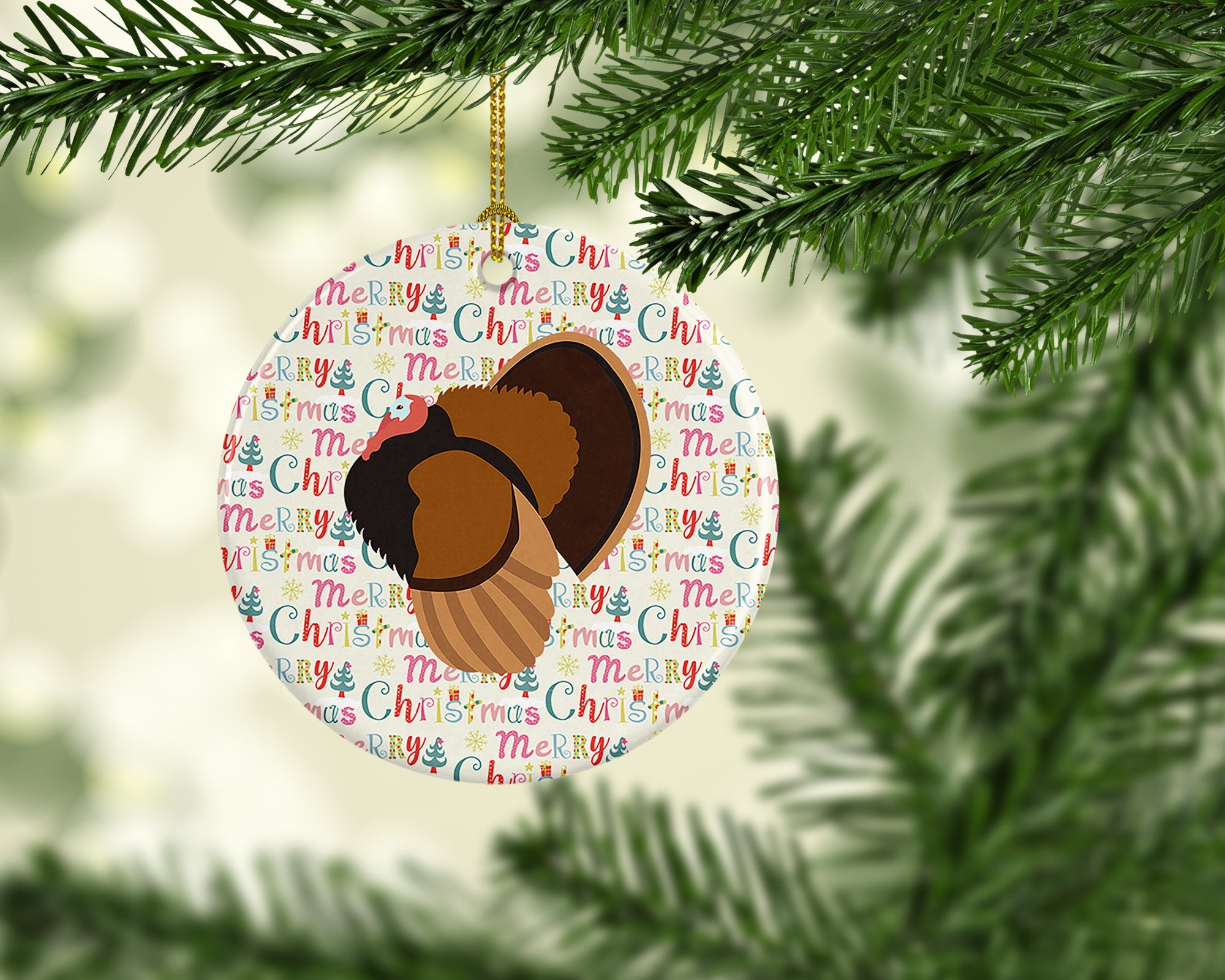 Bronze Turkey Christmas Ceramic Ornament