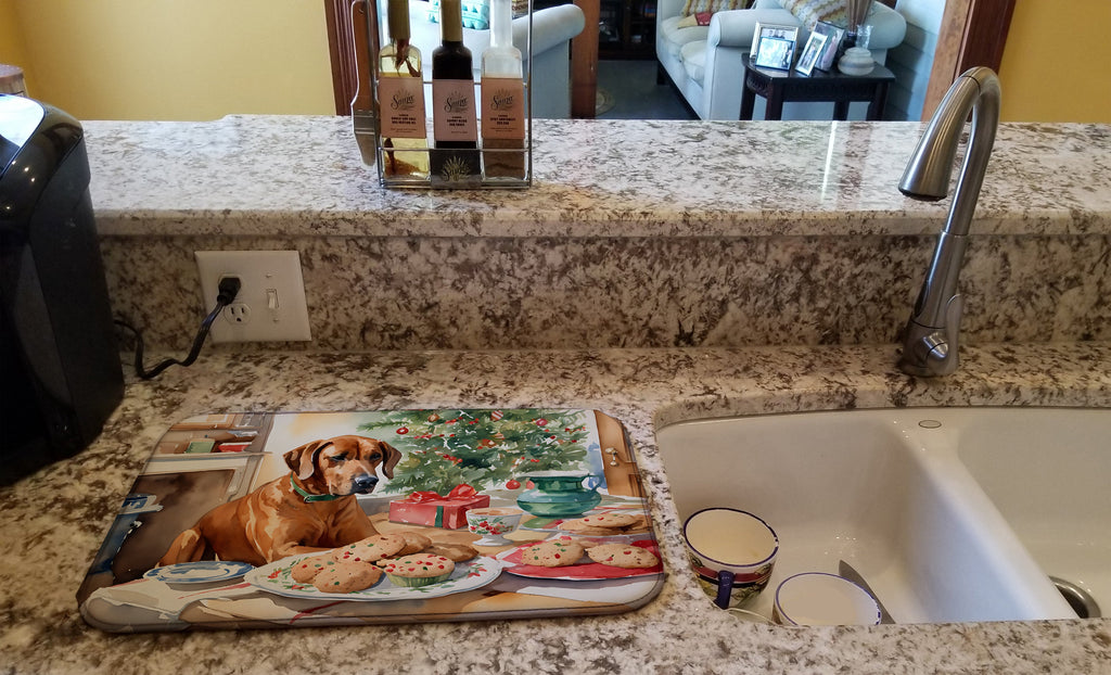 Rhodesian Ridgeback Christmas Cookies Dish Drying Mat