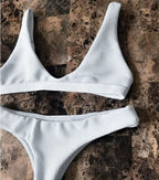 Women's Solid Textured Scoop-Neck Bikini Set