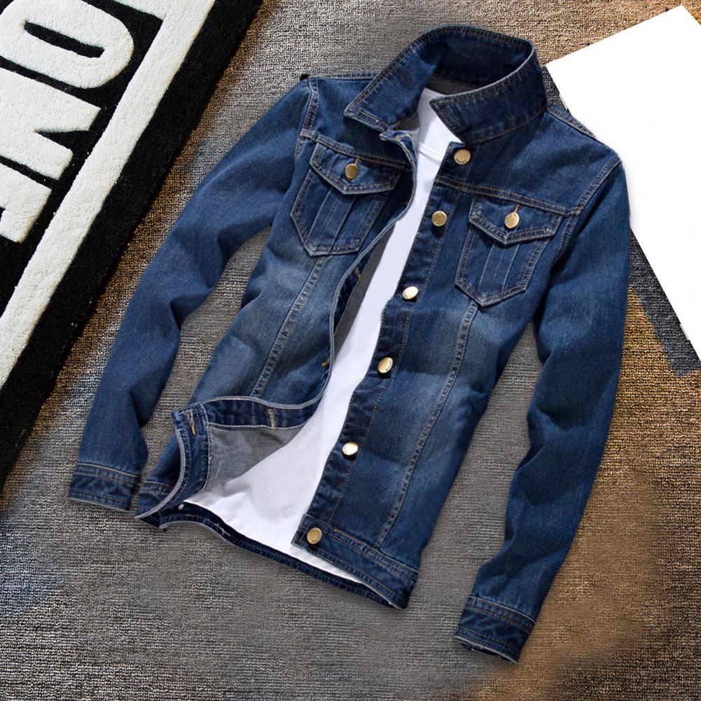 Men's Slim Fit Denim Jacket with Long Sleeves