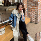 Fashionable Denim Patchwork Oversized Windbreaker Jacket
