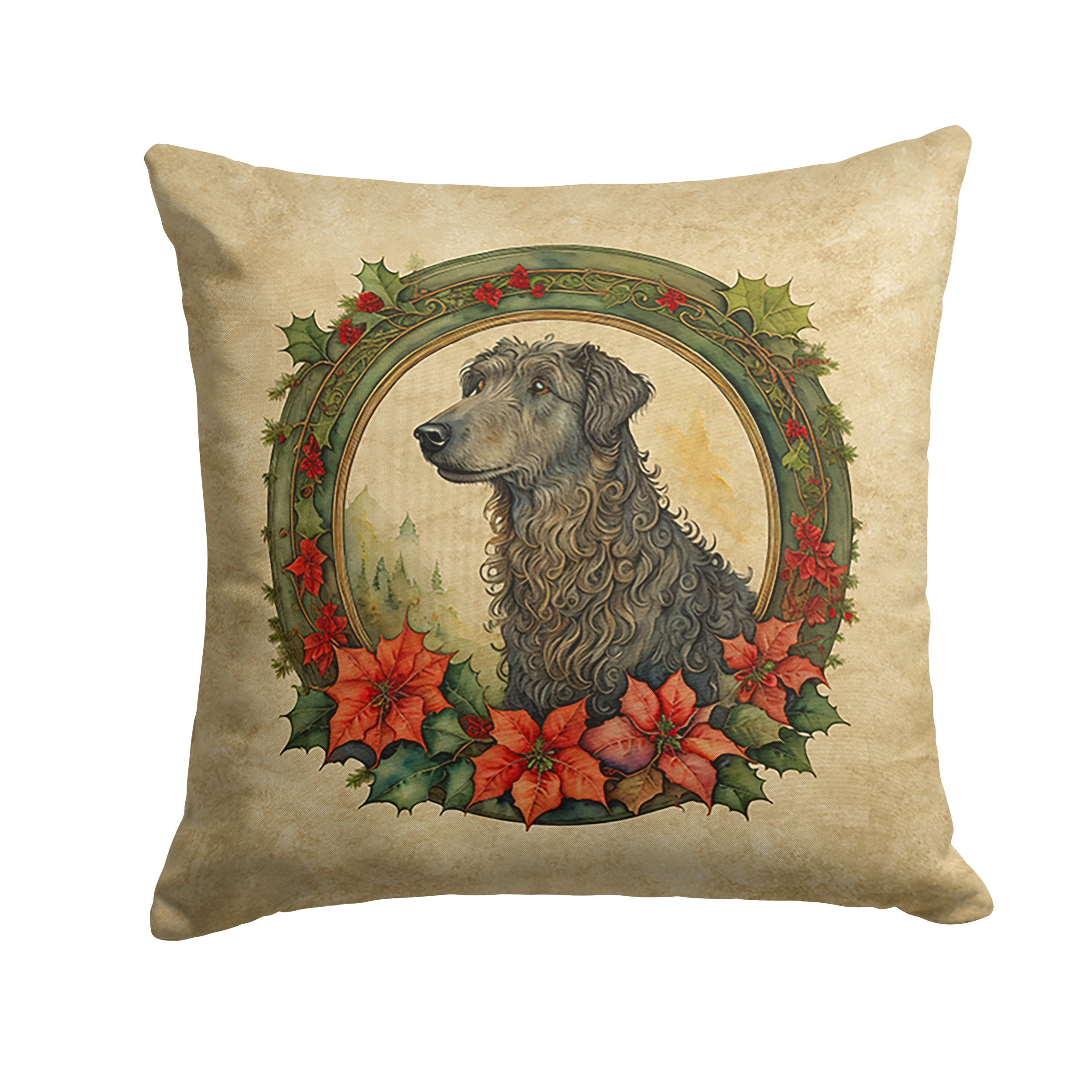 Scottish Deerhound Christmas Flowers Throw Pillow