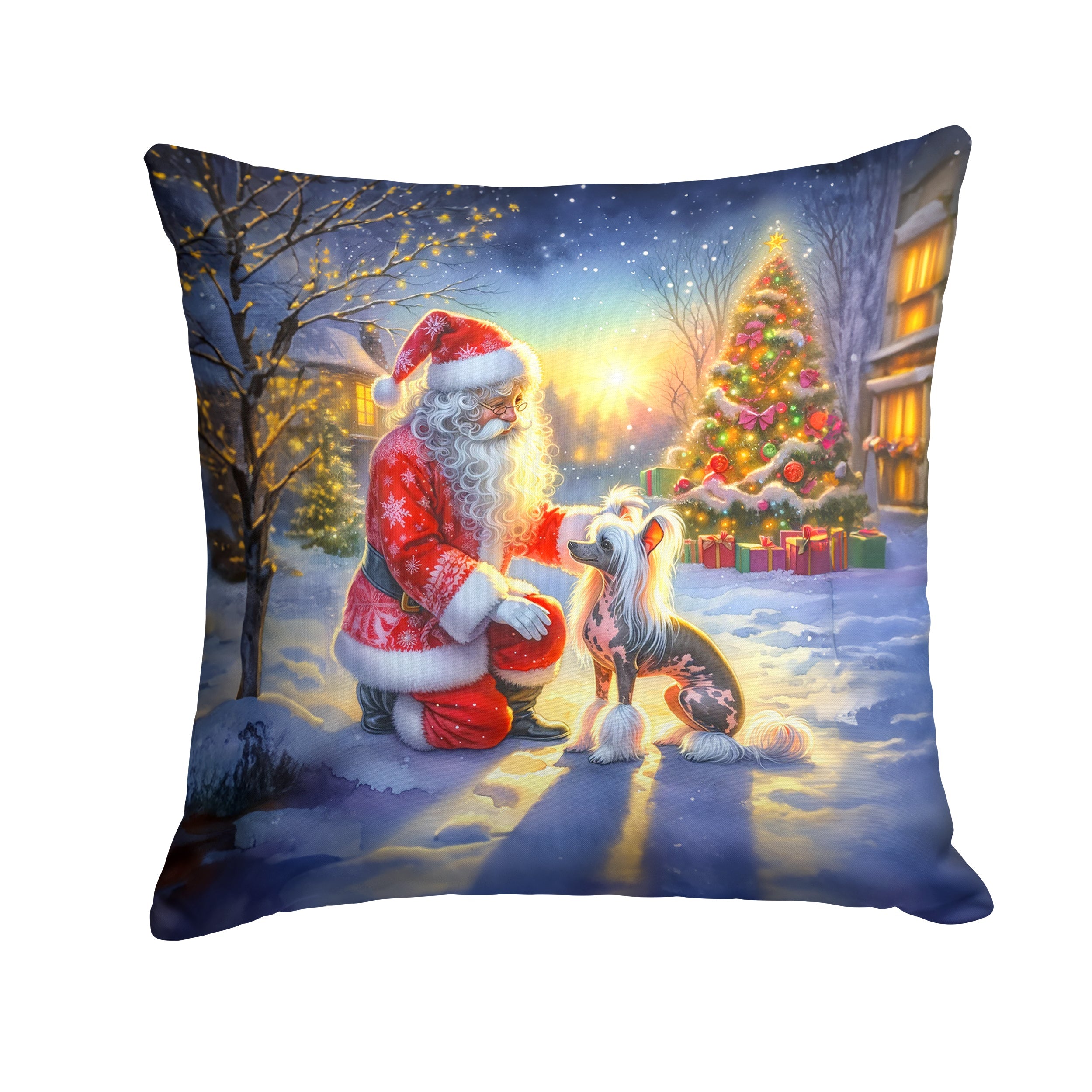 Chinese Crested and Santa Claus Throw Pillow