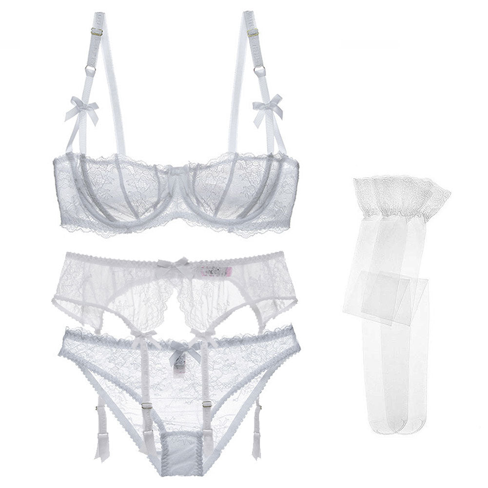 Varsbaby Lace Lingerie Set with Bra, Panties, and Stockings