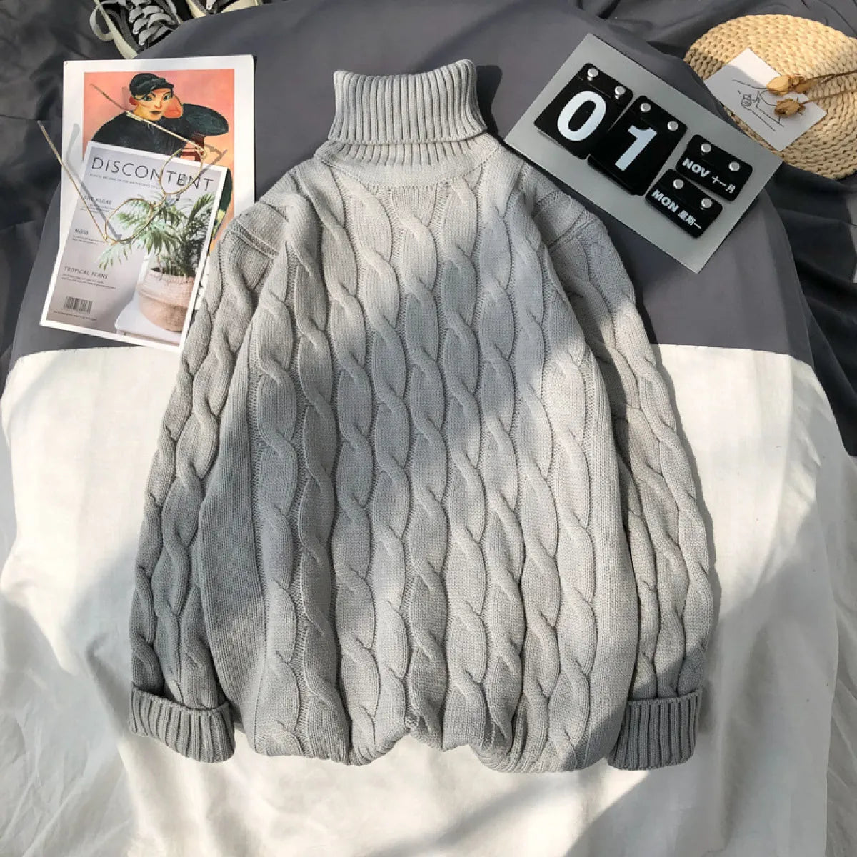 Men's Cozy Loose-Fit Knitted Turtleneck Pullover | Streetwear