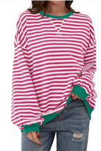 Loose Striped Long Sleeve T-shirt Casual Pullover Sweater For Womens Clothing | Streetwear