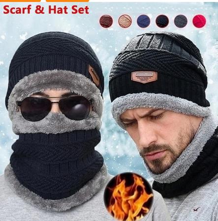 Warm Knit Winter Beanie Hat and Scarf Set for All | Embroidered Cap