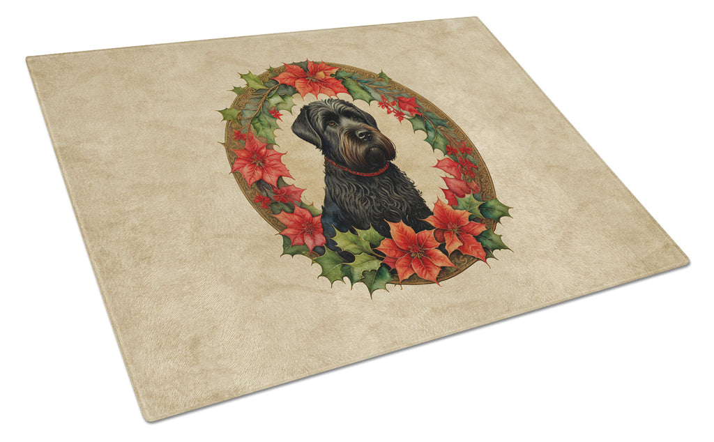 Black Russian Terrier Christmas Flowers Glass Cutting Board