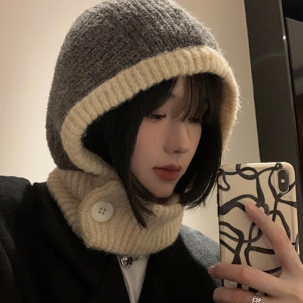 Warm Scarf with Integrated Ear Protection Wool Cap | Embroidered Cap
