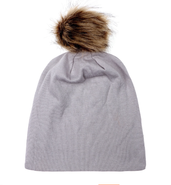 Double-layer Cotton Kids' Pullover Hat with Fur Ball
