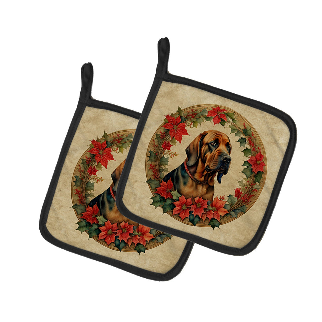 Bloodhound Christmas Flowers Pair of Pot Holders