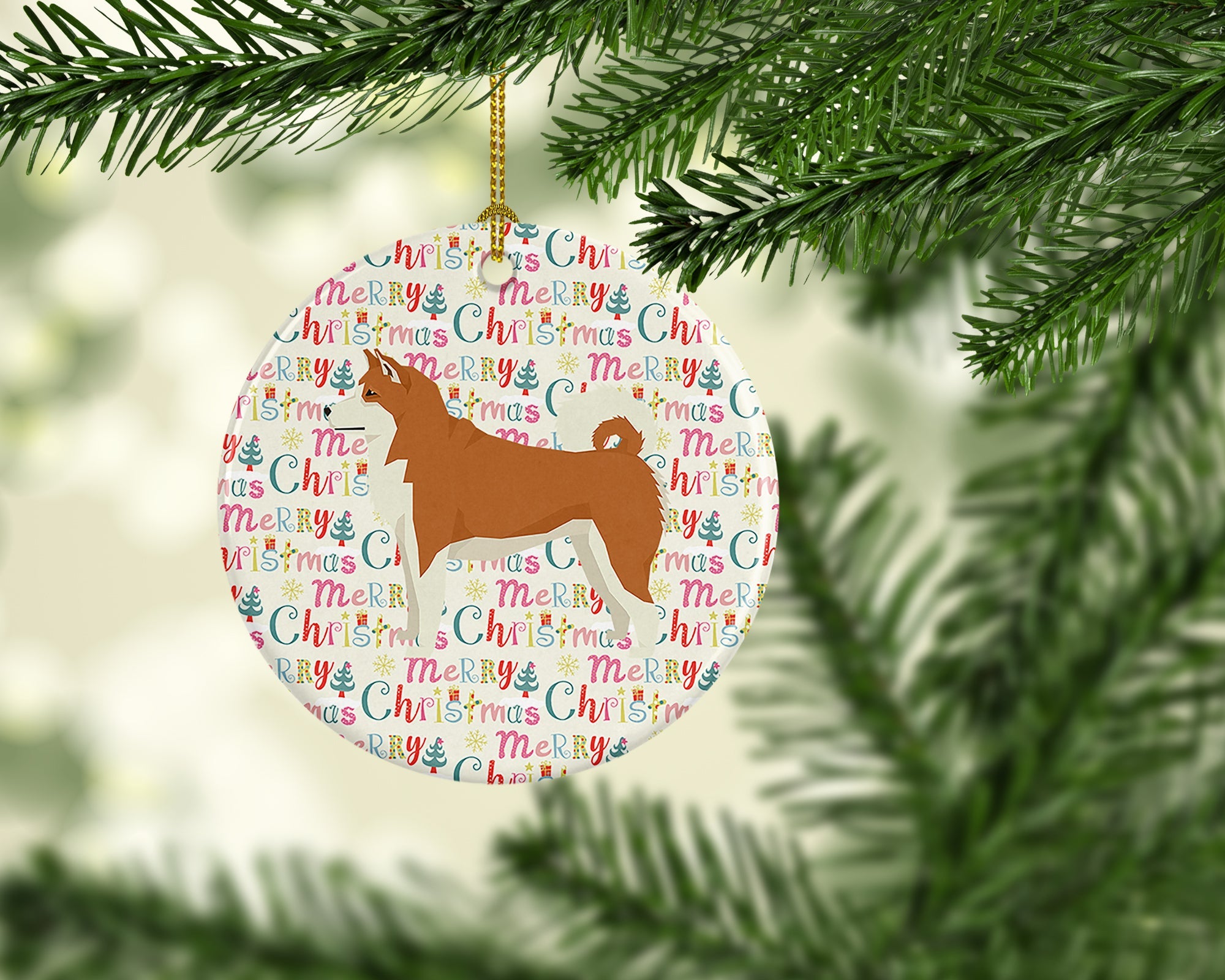 Akita Merry Christmas Ceramic Ornament