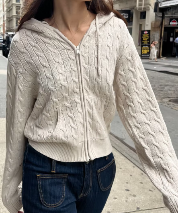 Hooded Twist Knitted Cardigan Coat For Women
