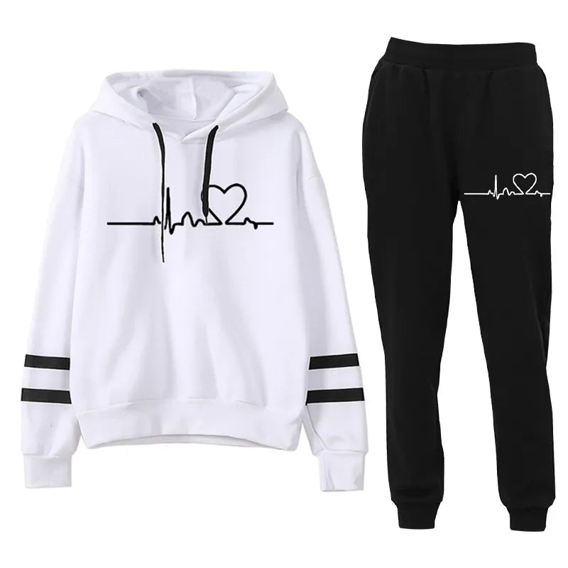 Cardiogram Love Printed Hooded Sweater Set