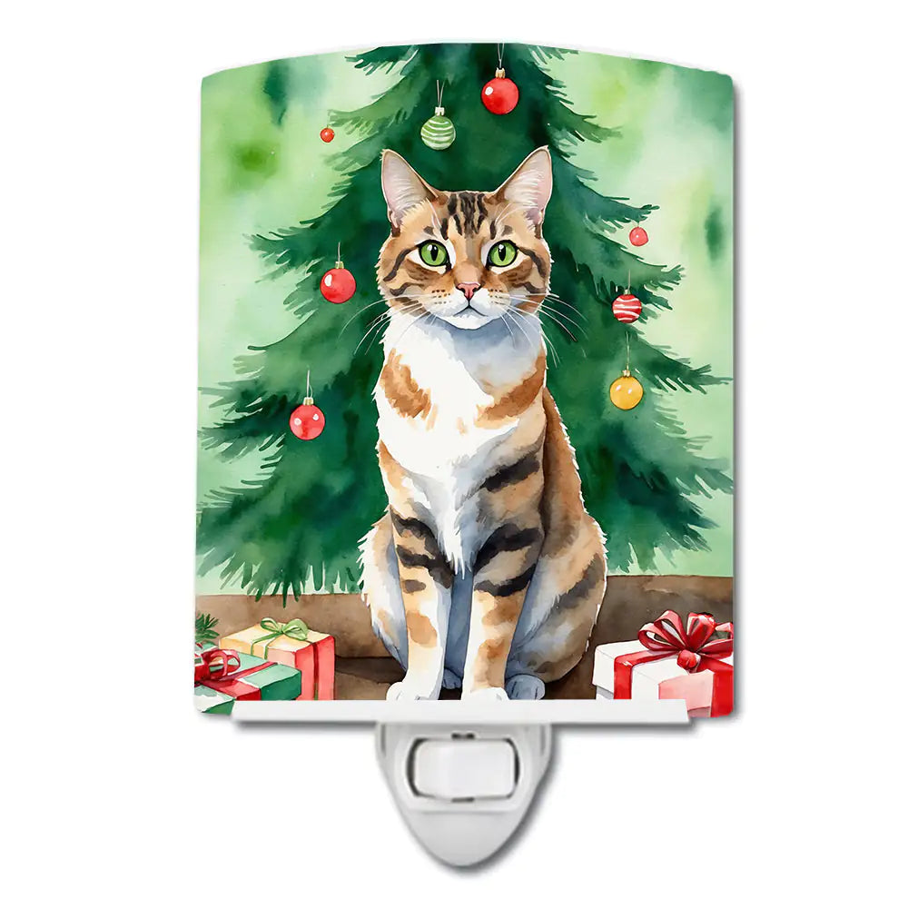 Owyhee Bob Cat By the Christmas Tree Ceramic Night Light