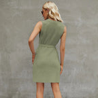 Women's Solid Color Round Neck Knit Dress with Slit
