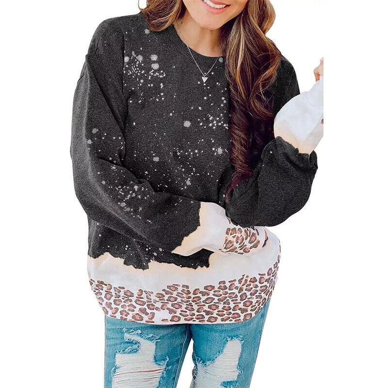 Leopard Splicing Loose Tie-Dye Sweater for Women