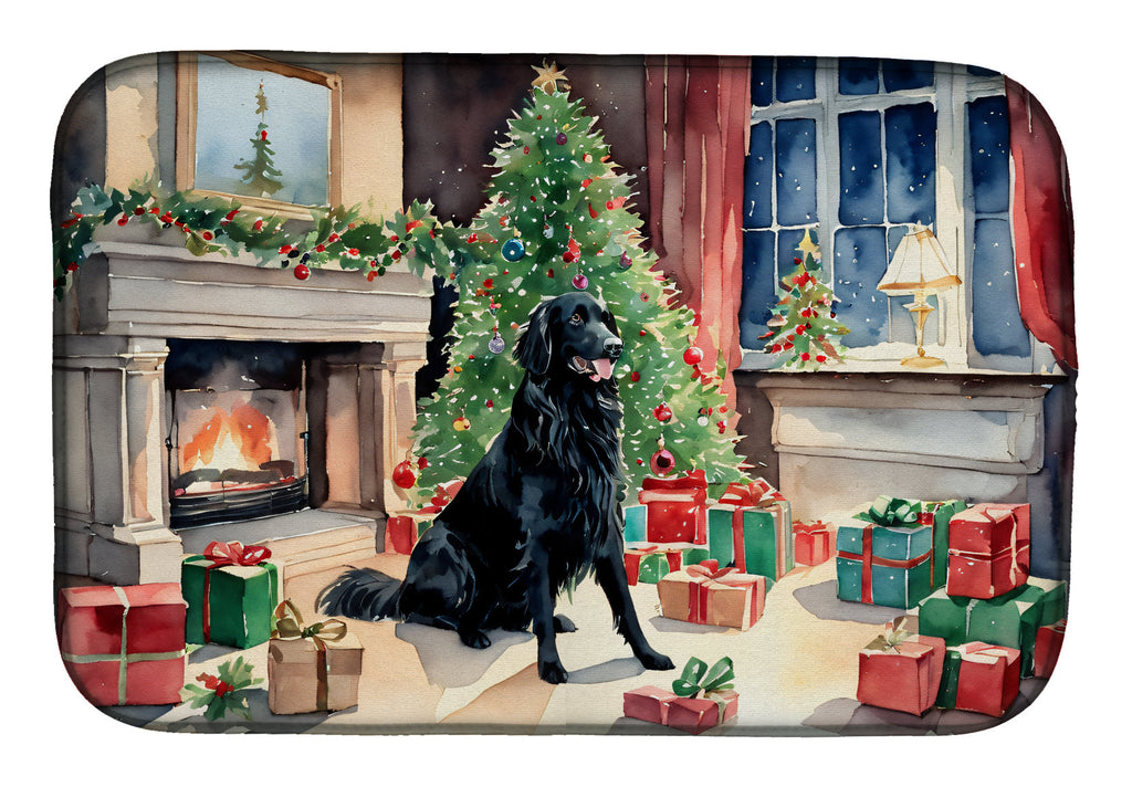 Flat-Coated Retriever Cozy Christmas Dish Drying Mat
