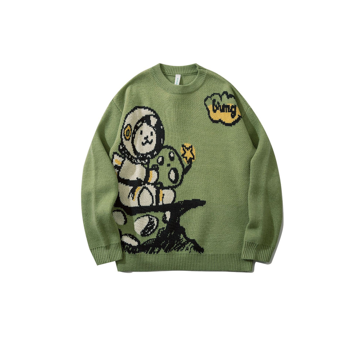 Loose Casual Retro Cartoon Jacquard Round Neck Sweater
