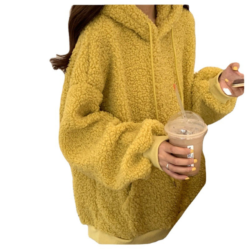 Women's Cozy Lamb Wool Coat with Bear Ears