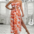 Three-Piece Floral Bikini Beach Dress Set