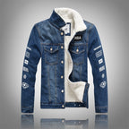 Trendy Slim-Fit Thick Denim Jacket in Lamb Velvet