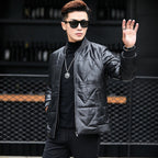 Black Men's Short Leather Jacket for Spring Youth