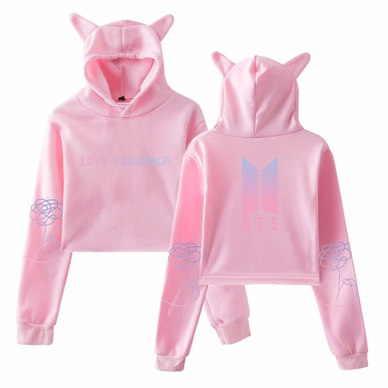 MINDYGOO Custom Logo Fashion Crop Top Cat Ear Hoodie
