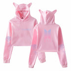 MINDYGOO Custom Logo Fashion Crop Top Cat Ear Hoodie