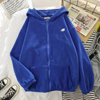 Embroidered Cartoon Zipper Sweater Coat