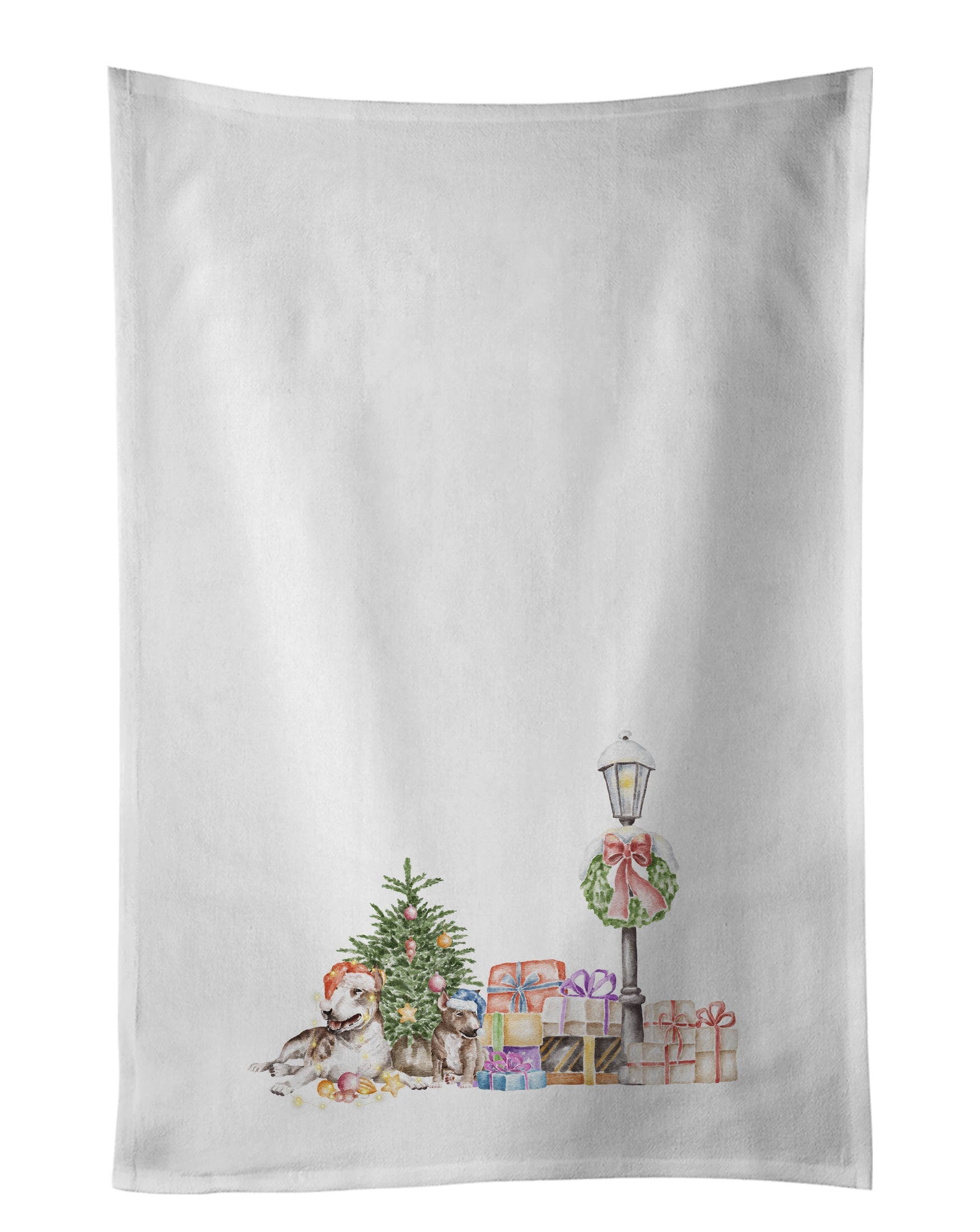 Bull Terrier Adult and Puppy with Christmas Wonderland Kitchen Towel Set of 2