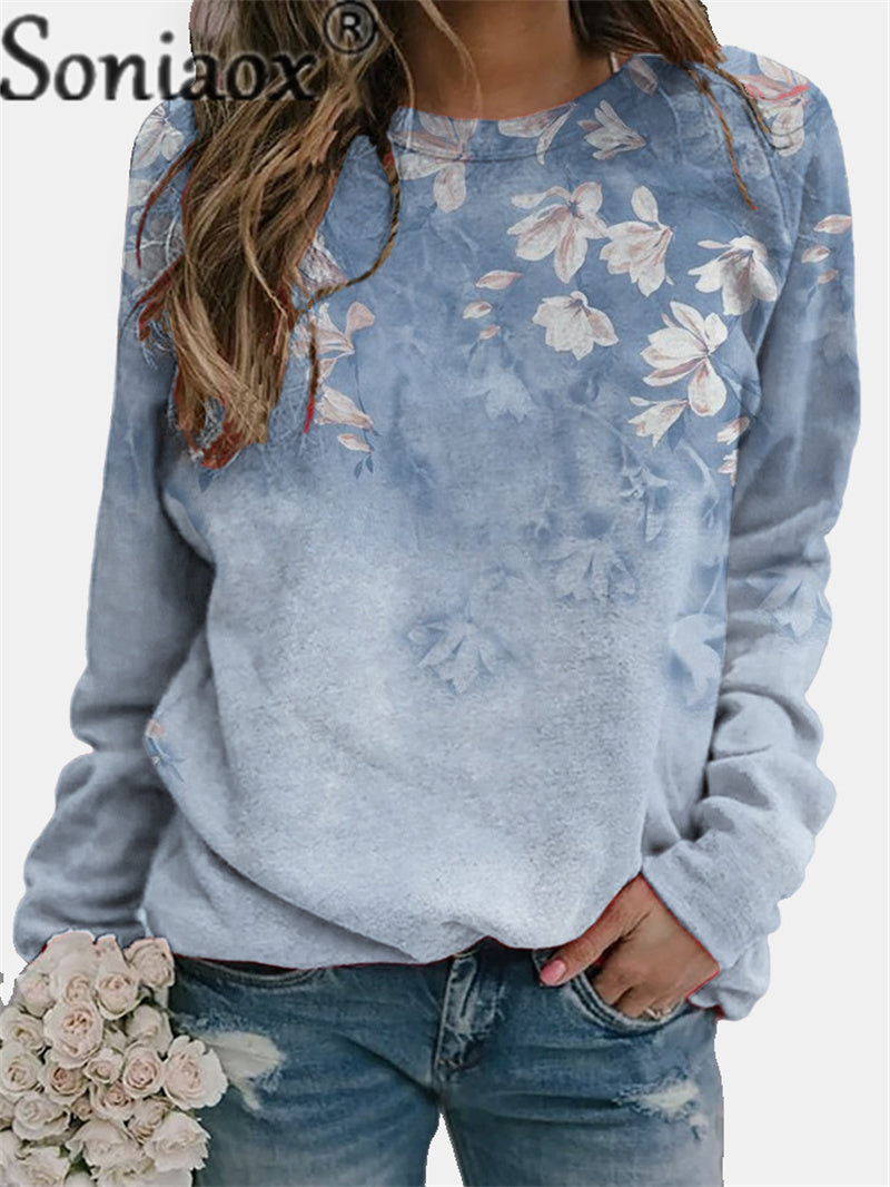 Women's Floral Print Crew Neck Sweatshirt - Fall 2023 | Streetwear