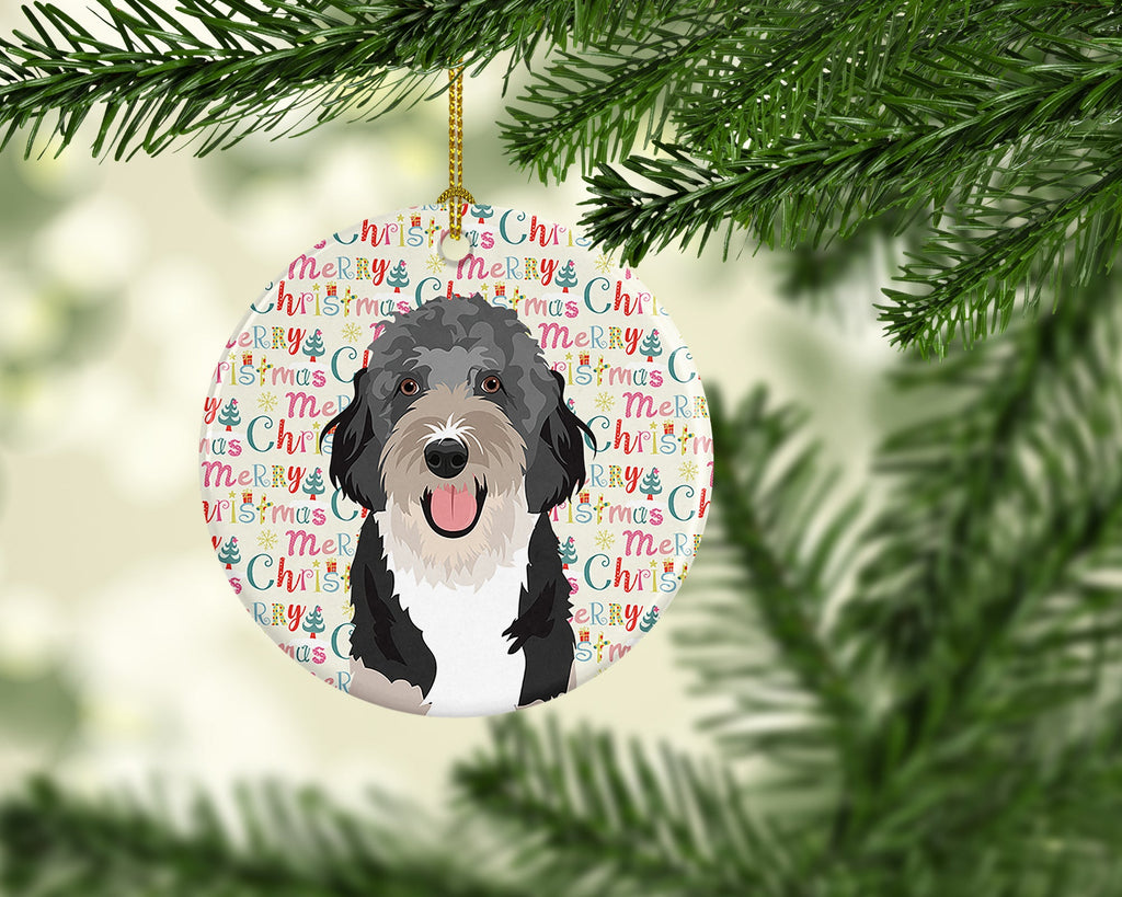 Doodle Black Tricolor #1 Christmas Ceramic Ornament